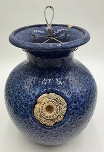 *DIFETTI* Fioriera sospesa sotto vaso alta 9” smaltata capovolta blu - Foto 1 di 8