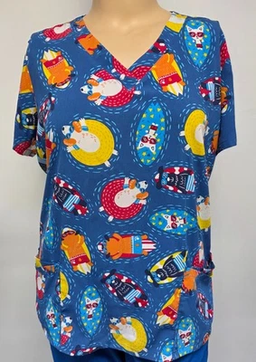 Women Scrub Top Butter-Soft by UA Polyester Blend Floating Dogs Pockets Stretch - Image 1 of 3