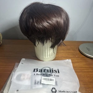 Baruisi Parrucca Corta Sintetica Bob Marrone con 4 Reti per Capelli Nuove - Foto 1 di 5