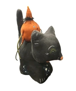 Halloween Folk Art Black Cat & Pumpkin Decoration Primitive Vintage Look 14" - Picture 1 of 11