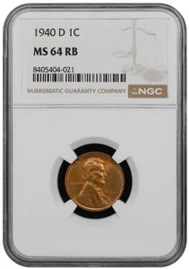 1940 D Lincoln cent graded by NGC MS 64 RB - Picture 1 of 2