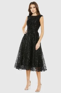 Mac Duggal A20398 Gr. 6 schwarz Pailletten Flügelärmel Fit Flare Midikleid Kleid $ 498 - Bild 1 von 13