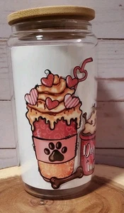 Dog Mama, Dog Lover Paw Parent Fun coffee latte pink accented Glass Tumbler - Picture 1 of 4