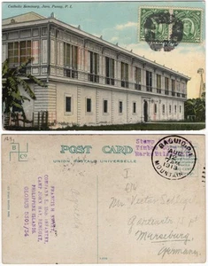 Philippines US 1913 picture postcard Catholic Seminary Jaro Panay to Germany - Picture 1 of 3