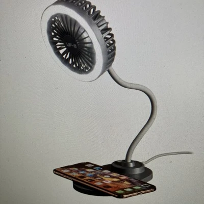 Estación de escritorio Veho UF2 3 en 1 con cargador de teléfono inteligente WLS, ventilador y luz LED Foto 1 de 4