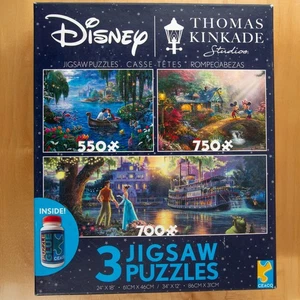 Disney Thomas Kinkade 3 Pack Puzzle Arial, Mickey Minnie, Tiana - SEALED BAGS - Picture 1 of 2