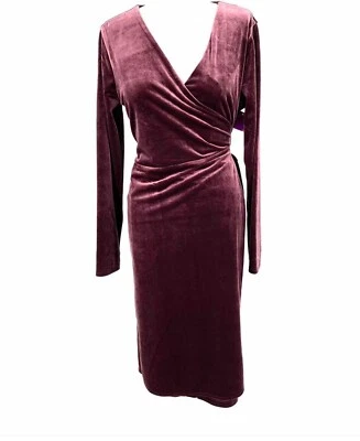 Alfani Womens Purple Velvet Knee-Length Party Wrap Dress M NWT pockets Foto 1 de 4