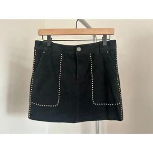 Rebecca Minkoff Skirt Womens S Black Goatskin Leather Mini Studded Suede Pocket - Picture 1 of 10