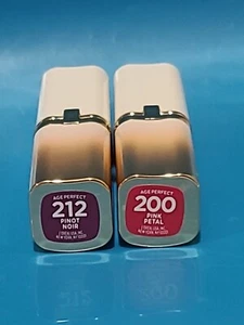 2 × L'OREAL • AGE PERFECT • Satin Lipstick # 200 PINK PETAL and # 212 PINOT NOIR - Picture 1 of 7