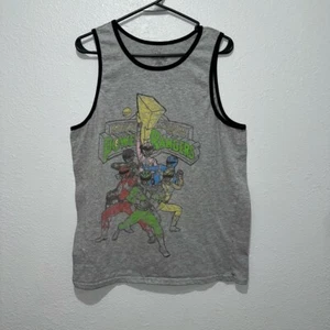Camiseta sin mangas Power Rangers gráfica para hombre talla L gris ribete negro mancha multicolor - Imagen 1 de 9
