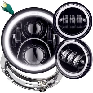 Eagle Lights 7" Black Gen 2 LED Headlight Spot Light Kit & Ring Harley Touring - Picture 1 of 16