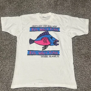 Vintage 90's Sanibel Island Bud’s Ugly Fish T Shirt Size Large Single Stitch - Picture 1 of 5