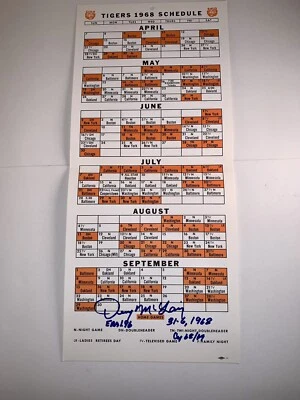 1968 Detroit Tigers World Series Wall Schedule - Signed Denny McLain 8 X 18 - Image 1 of 2