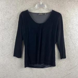 RSVP Perri Cutten Top Womens Large Blouse Long Sleeve Scoop Neck Black Stretchy - Picture 1 of 8