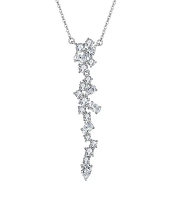 Angela: Rhodium-plated .925 Sterling lab-created Diamond Drop Cluster Necklace - Image 1 of 4