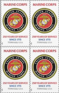 Bloque de 4 estampillas Scott #6011 (Av 5/16/25) del Cuerpo de Marines de los Estados Unidos 250 años del Cuerpo de Marines de los Estados Unidos - Imagen 1 de 1