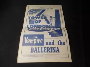 Vintage Buzzards Bay MA Movie Theater Handbill Tower of London Vampire Ballerina - Picture 1 of 1
