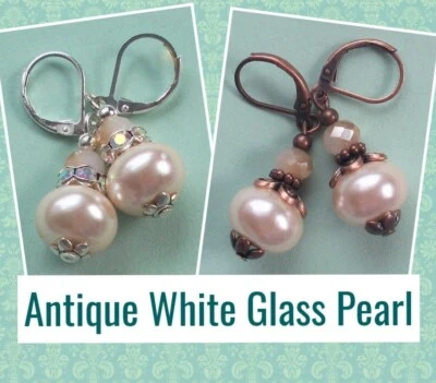 ANTIGUO BLANCO Vidrio Perla Redondeles y Cristal Palanca Trasera Hecho a Mano ELIGE Foto 1 de 3