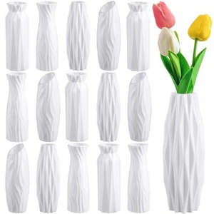 16 Pcs White Polyethylene Flower Vase Ceramic Look Unbreakable Decorative Tab... - Picture 1 of 7