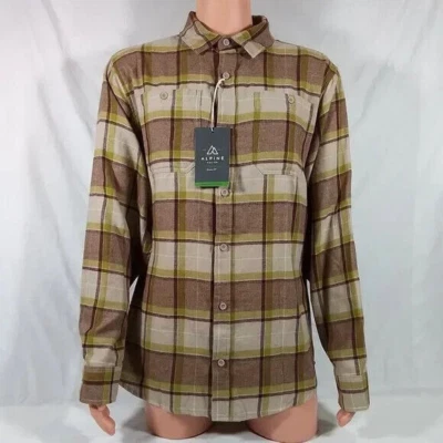 Mens Flannel Long Sleeve Shirt, Mt. Evans Tree Moss Brown, Alpine Design - LARGE - Image 1 of 4
