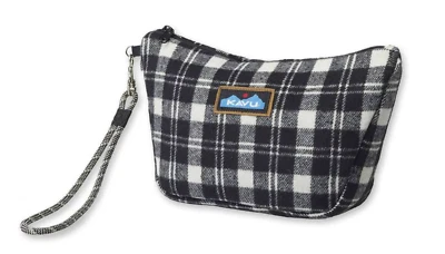 Kavu Tabernash Oatmeal Plaid Print Wristlet Pouch Detachable Strap Zipper New - Image 1 of 4