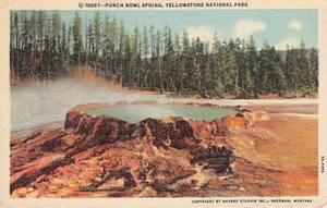 Postal POR QUÉ: Punch Bowl Spring, Yellowstone NP, Wyoming, lino publicado 1954 - Imagen 1 de 2