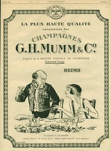 Publicité ancienne champagne G. H. Mumm & C°  1921 issue de magazine - Imagen 1 de 1
