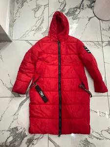 Knallroter Winter Damen langer Oversize Parka Kapuze Mantel Daunen Steppjacke - Bild 1 von 10