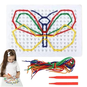 1 Set Sensory Thread Board Colorful Threading Toy Calm Down Threading Board - Picture 1 of 12