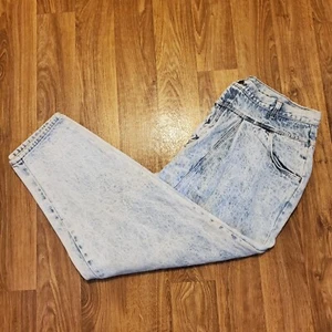 Vintage 90's Acid Wash Jeans Women 22 Blue Tapered Leg Baggy USA Made - Picture 1 of 7