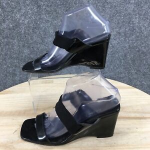 Salvatore Ferragamo Womens 8.5 Slide Wedge Black Faux Leather Square Toe Casual