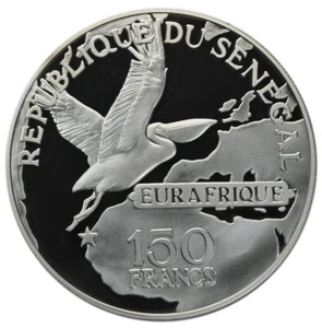 SENEGAL 150 Francs 1975 Silver 2.38oz Proof NGC PF67UC 'Pelican & Africa Map' - Picture 1 of 4