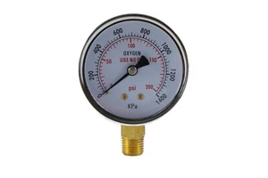 Low Pressure Gauge for Oxygen Regulator 0-200 psi - 2.5 inches - 1/4" NPT - Picture 1 of 3