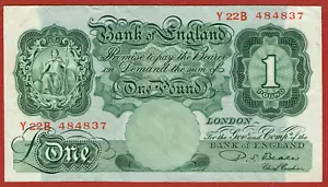 BANCO DE INGLATERRA (1949-55) VERDE 1£ P.S. BEALE SIGNATURE (PICK#369b) CH VF - Imagen 1 de 2