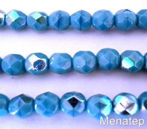 25 6 mm Czech Glass Fire Polished Beads: Sleeping Beauty Turquoise AB - Picture 1 of 1