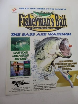 Flyer  KONAMI FISHERMAN'S BAIT  Arcade Video Game advertisement original see pic - Image 1 of 3