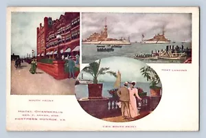 South Front View, Boat Landing,Hotel Chamberlin Fort Monroe VA Postcard Unposted - Picture 1 of 2