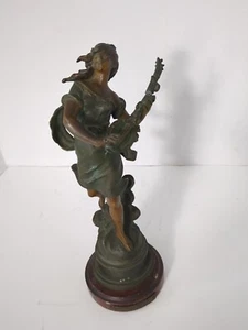 ANTIQUE AUG MOREAU LE CHANT DU PRINTEMPS PARIS SPELTER STATUE Woman w/ Violin - Picture 1 of 11