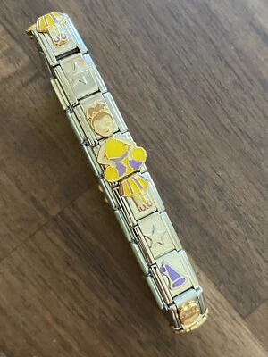 18 Berloques Líder de Torcida com Cabelo Castanho, Roxo e Amarelo Pulseira Berloque Italiana Nova - Imagem 1 de 4