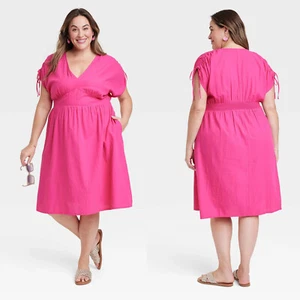 4X - Womens Dolman Short Sleeve Midi Dress - Ava Viv - Pink - Picture 1 of 7