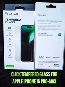 FOR APPLE IPHONE 16 PRO MAX CLICK 9-H HARDNESS TEMPERED GLASS FAST SHIPPING - Picture 1 of 4