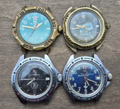 Vintage Mechanical Watches Vostok Komandirskie USSR — 4 pcs, for parts/not work - Image 1 of 4
