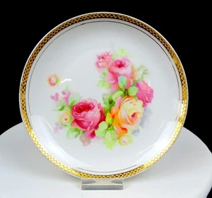 JHR HUTSCHENREUTHER PORCELAIN MULTICOLOR ROSES AND GOLD 8 1/4" PLATE 1857-1920 - Picture 1 of 7