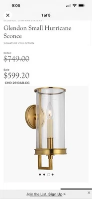 Visual Comfort  CHD 2610AB-CG Glendon Collection 15" Small Hurricane Sconce  - Image 1 of 4