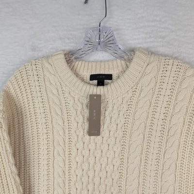 Nuevo con etiquetas Suéter J.Crew Tejido con Cable con Flecos Ranura Talla M H3677 Gran Tamaño Marfil Foto 1 de 4