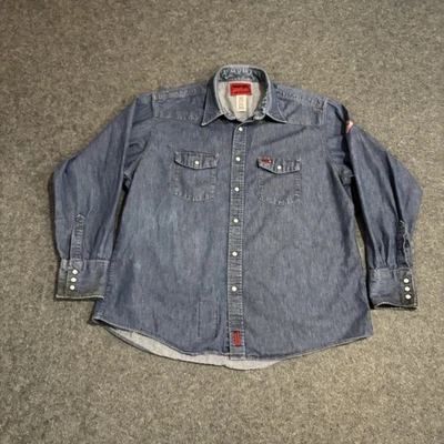 Wrangler 防火牛仔衬衫男式 2XL 珍珠 Snap HRC 长袖 — 第 1/4 张图片
