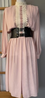 Vestido midi plisado años 60 para mujer XL bordado encaje manga larga clásico hecho en EE. UU. Foto 1 de 4