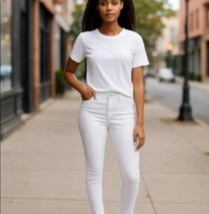 Jeans Skinny Denim Slim Womens Stretch White High Waist LANDS END Size 10 UK - Picture 1 of 14
