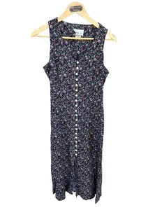 Lisa Jo Vintage 90s Maxi Dress Sleeveless Button Down Floral Size 12 - Picture 1 of 7