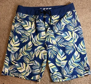 Reef Boardshorts Men 34 Alonso Tropical Leaf Pattern Blue Surf Swim - Picture 1 of 8